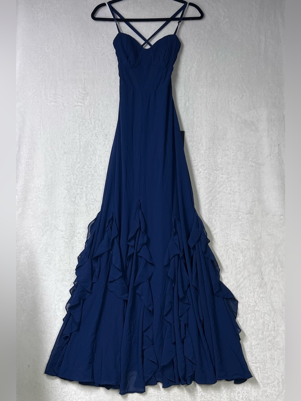 Lulus Priela Dark Navy Ruffled Lace-Up Maxi Dress Evening Gown XS NWT Prom Party - Picture 5 of 11